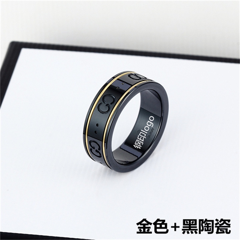 Cincin Keramik Double g Hitam Putih | Cincin g Hollow Bilateral Emas | Aksesoris Pria Wanita | Cincin Couple