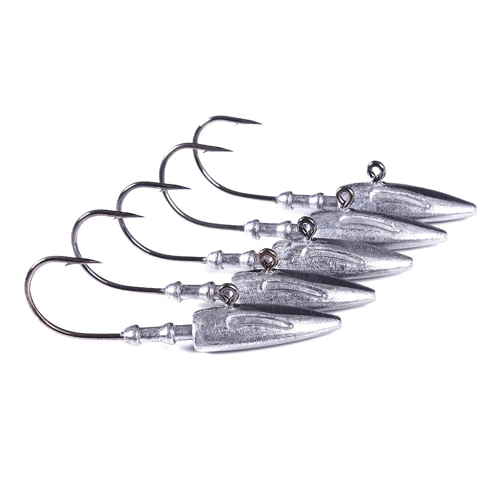 Hengjia 5PCS Lead Head Hooks 7g 10g 15g 21g 28g 35g Jig Head Silver Single Fishing Hooks Tackle