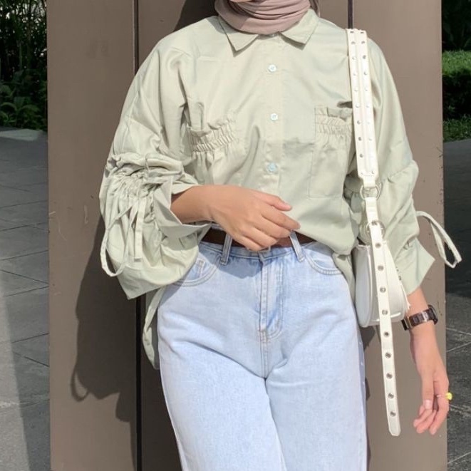 RX FASHION - SEORINA SHIRT XXL CANTIKA TOP POPLIN POCKET KEMEJA CROP SERUT KATUN TWISTCONE / SHAVA BLOUSE - NN