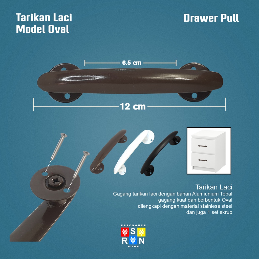 Tarikan Laci Lemari Jendela Oval Alumunium / Handle Gagang Pintu Drawer Pull Door Knob Resonance Home