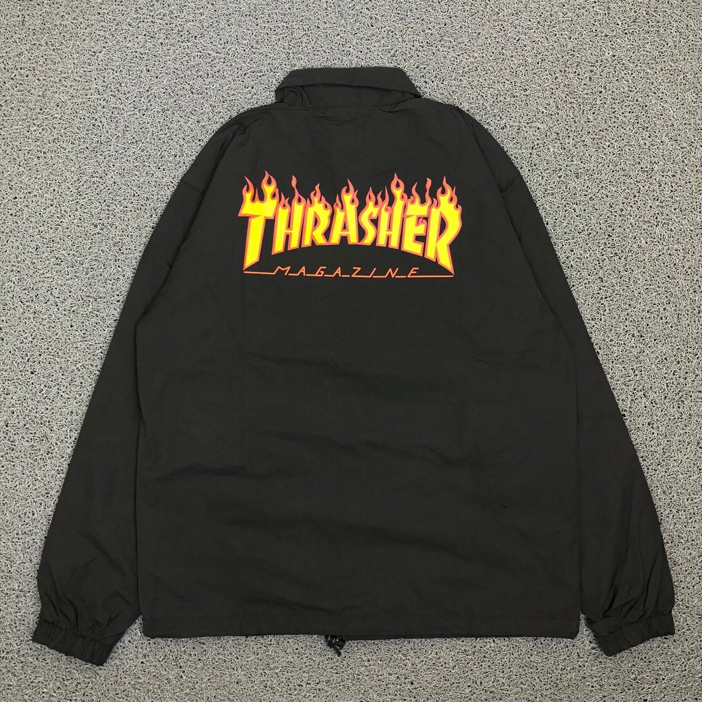 WINDBREAKER COACH JAKET PARASUT THRASHER SKATE GOAT FLAME BLACK AUTHENTIC ORIGINAL