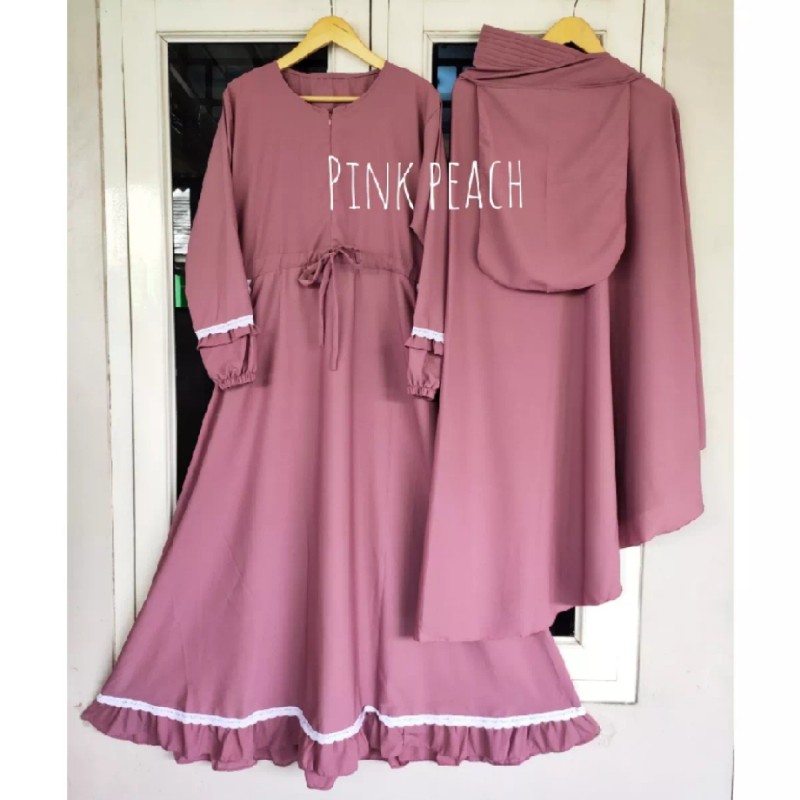 (COD) TERLARIS..!! GAMIS SET SYARI NABILAH/GAMIS WOLFIS SYARI SET HIJAB DAN CADAR-Pink Peach