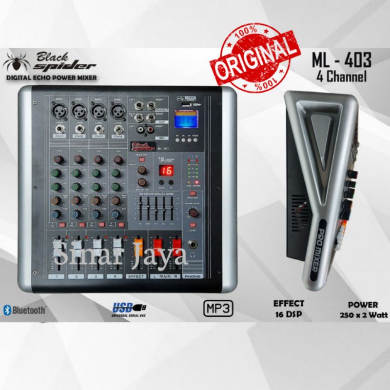 Power Mixer 4 channel Black Spider ML 403 bluetooth - USB