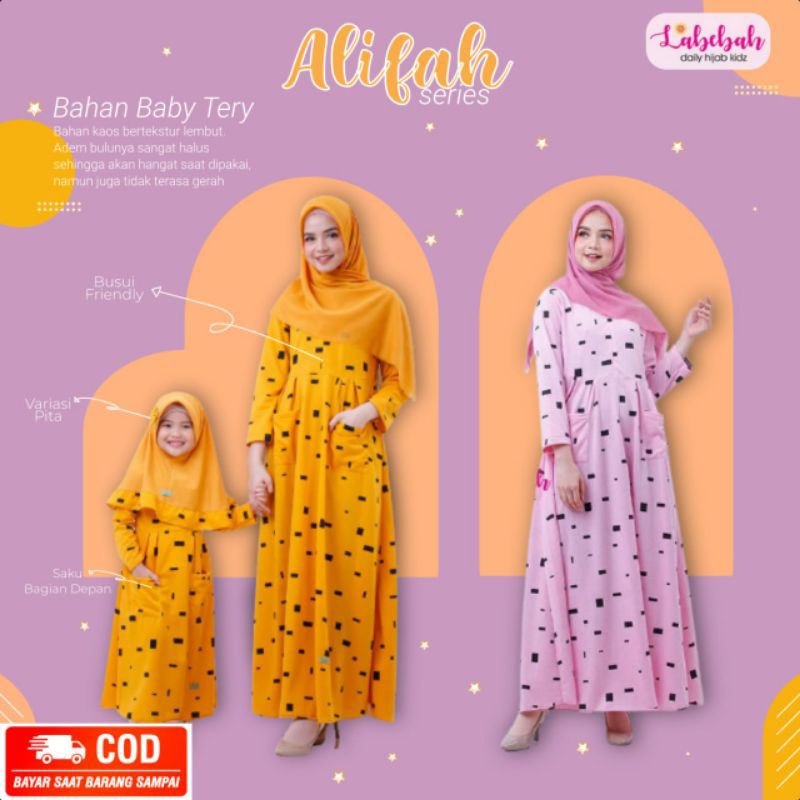 GAMIS COUPLE IBU DAN ANAK MOTIF KOTAK BAHAN BABYTERRY LABEBAH ALIFAH DRESS MUSLIM COUPLE LEBARAN WAR