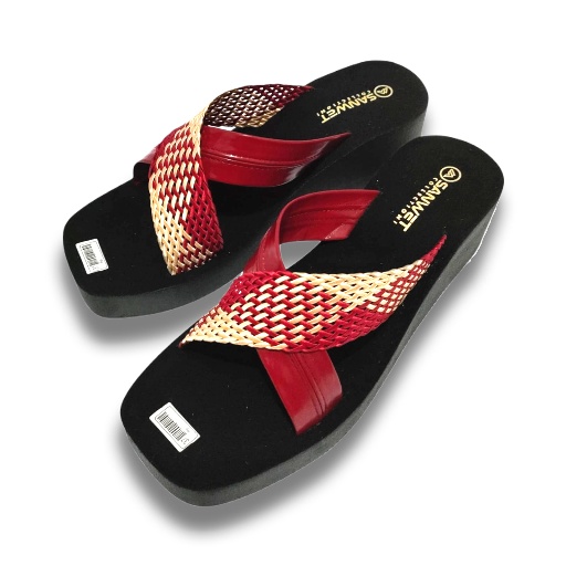 Sandal Wedges Wanita Dewasa Motif Selop Silang Model Kepang Terbaru Kren