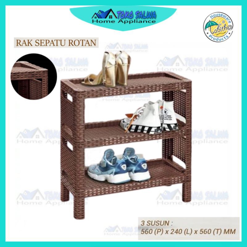[Bisa COD] Rak Sepatu Plastik Motif Rotan Sintetis Tabitha susun 3