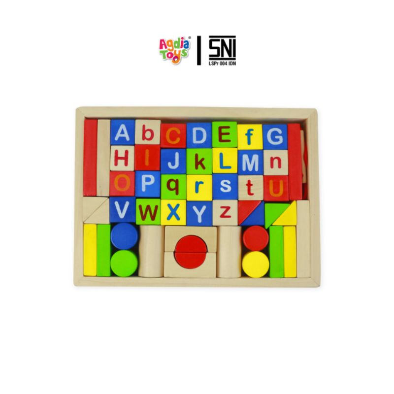 Agdia Toys Mainan Kayu Edukasi Anak SNI / City Block Alfabet / Ukuran 33 x 24,5 cm Isi 52
