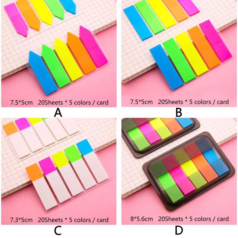 5 Colors Fluorescent Sticky Notes Instruction Classification Index Labels Sticker Student Stationery