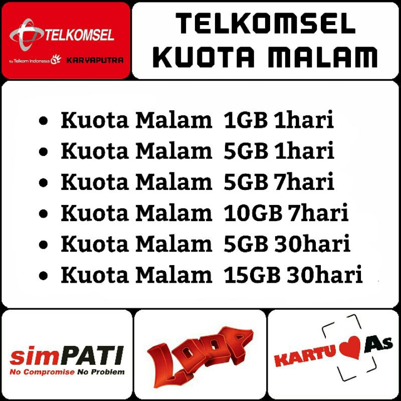 Telkomsel Kuota Malam 1gb 2gb 5gb 10gb 15gb Isi Ulang Paket Telkomsel Kuota Malam Shopee Indonesia