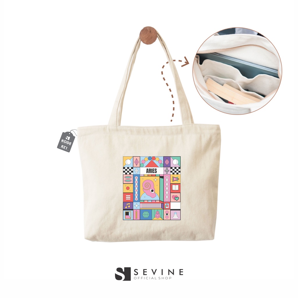 Sevine Tote Bag Kanvas Emily Resleting Kantong Tas Laptop Kuliah Sekolah Fashion Totebag Kerja Zodiak Aesthetic - RZ