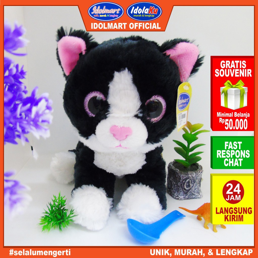 IDOLAKU Boneka Kucing / ukuran 25 cm / Kucing mata warna / Boneka SNI