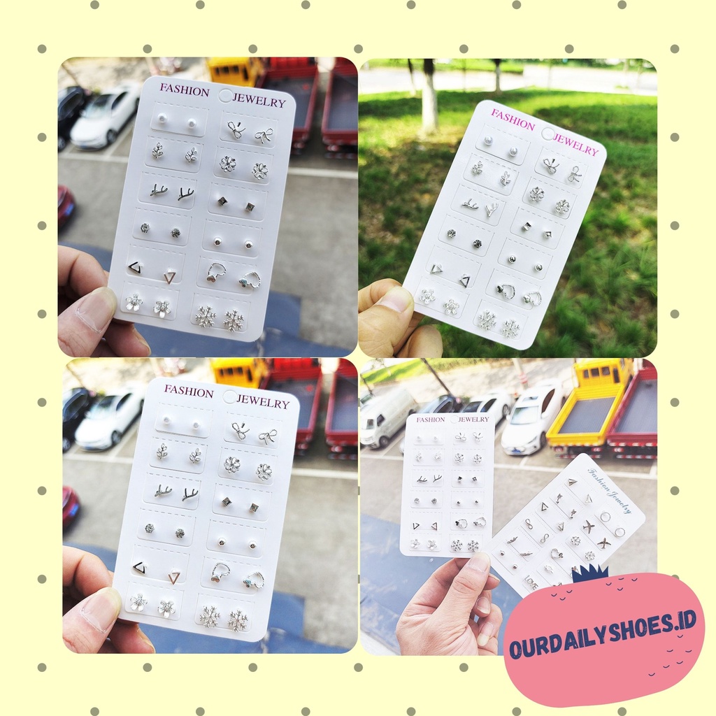 ★ODS★ 12 Pasang FA82 Anting Tindik  kekinian Tusuk Set Korea Fashion Stud Earrings Gaya Korea