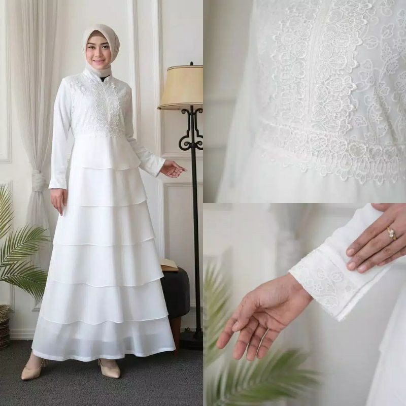 DRESSWHITE RUFFLE GAMIS PUTIH WANITA ORIGINAL