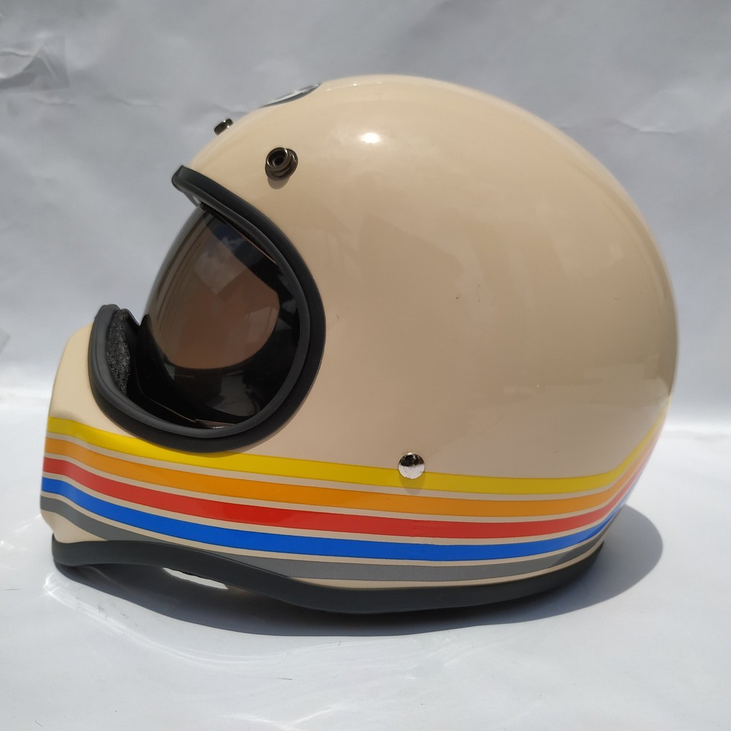 Helm Cakil HBC Stripe Cream Glossy + Inner Visor ( Fullface / Retro / Klasik / Vespa )