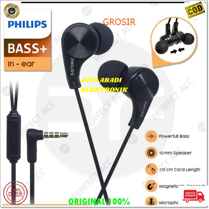 J178 ORIGINAL PHILIPS HEADSET HANDSFREE STEREO SUPER BASS HEADSET HANDSFREE HEADPHONE EARPHONE MUSIC VOKAL AUDIO SOUND EARPOD IN EAR KARET MAGNET KARAOKE MEGA BAS J179  HP stereo dobel bass double bas handsfree nelpon super non earpod hf mic cable kabel