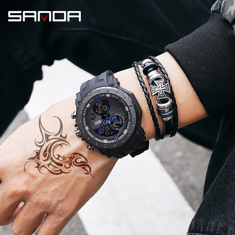 SANDA 6012 Jam Tangan Pria Digital Analog Tali Rubber Chronograph Anti Air WATCHKITE WKOS