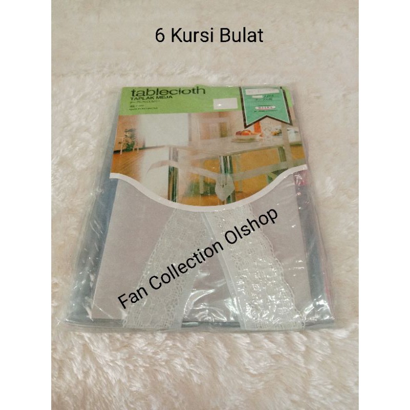 Taplak Meja Makan Bulat Plastik 6 Kursi Size 177cm Waterproof Transparan Tebal Tahan Panas