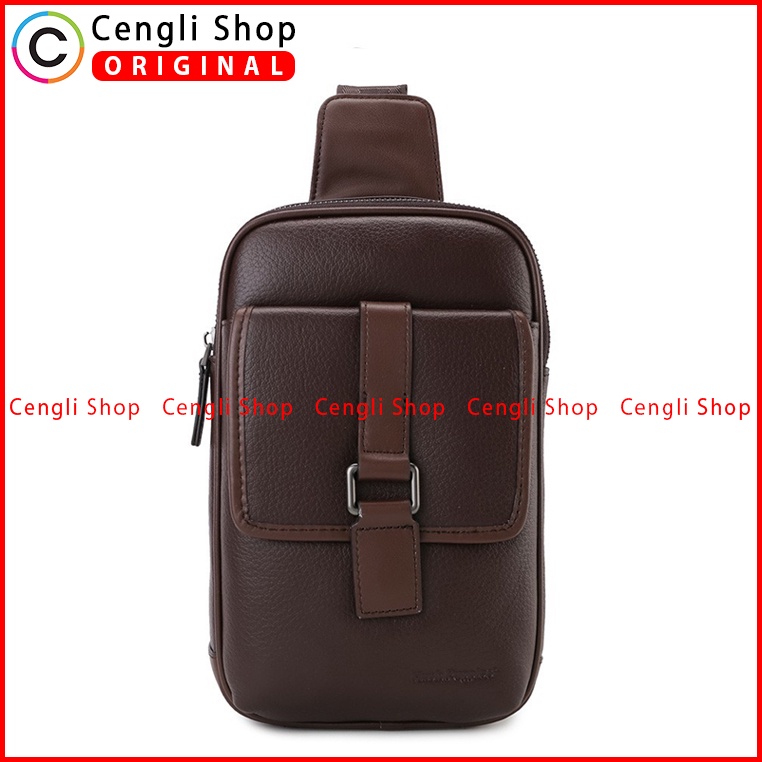 TAS SELEMPANG DADA/BADAN KULIT PRIA HUSH PUPPIES LEATHER SLING CHEST/BODY BAG ORIGINAL COKLAT BROWN HM0116