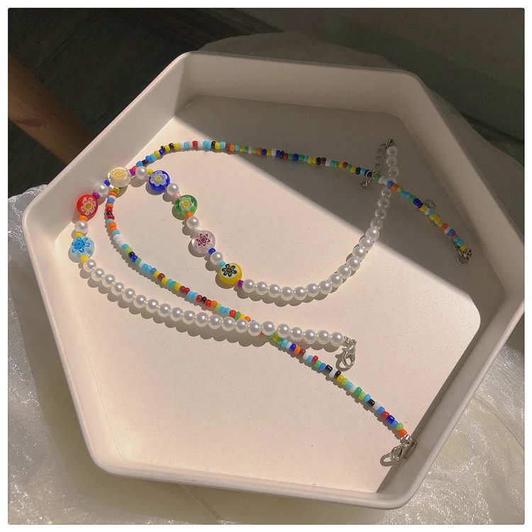 Fashion Colorful Seed Beads Necklace Pearl Flower Choker Necklaces for Women Jewelry Accessories