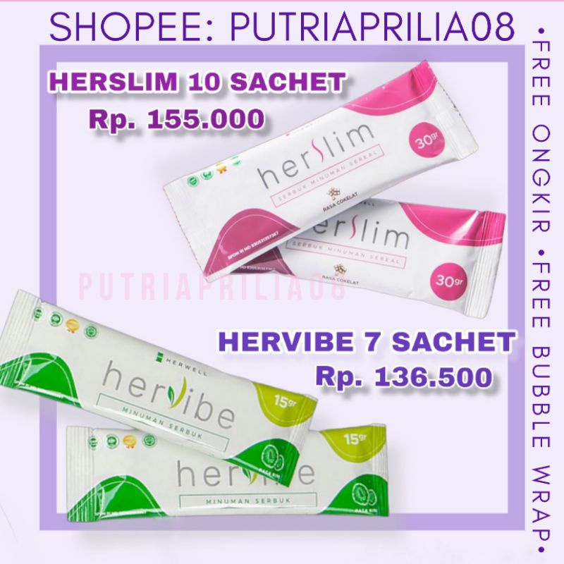 Paket Hervibe 7 Sachet & Herslim 10 Sachet Ecer By Herwell Diet Detox Pelangsing Susu Diet Bpom Hala