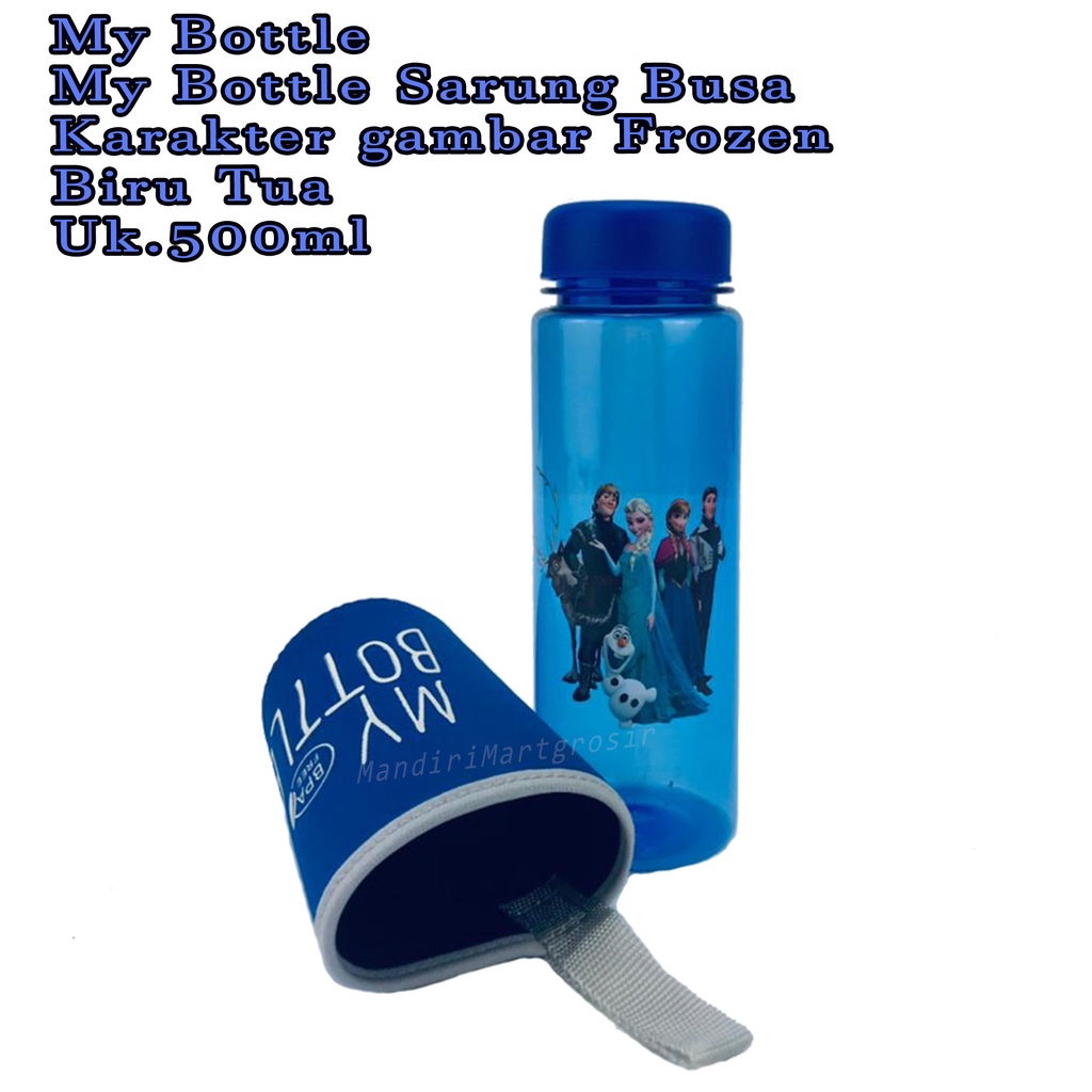 Botol Air * My Bottle Sarung Busa * botol minum * karakter gambar Frozen * Biru Tua * 500ml