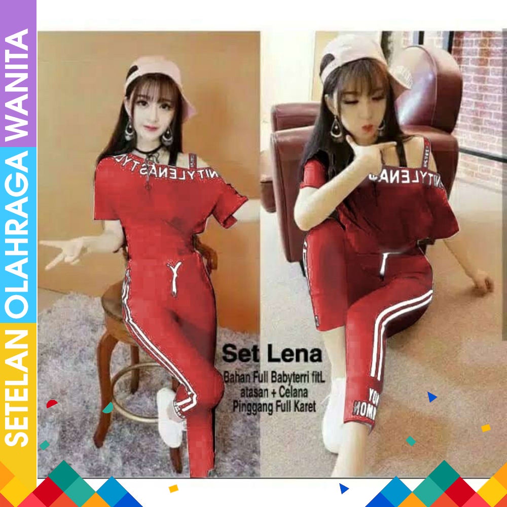 Setelan senam muslim premium bahan squba navy lis putih Baju senam olahraga fitness zumba aerobik