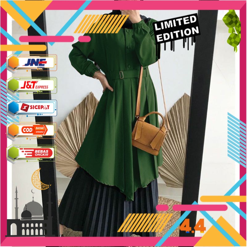 Tunik Wanita Terbaru 2021 Kekinian Hijau Botol Premium Blouse Tunik Wanita Tunik Polos Wanita  Murah