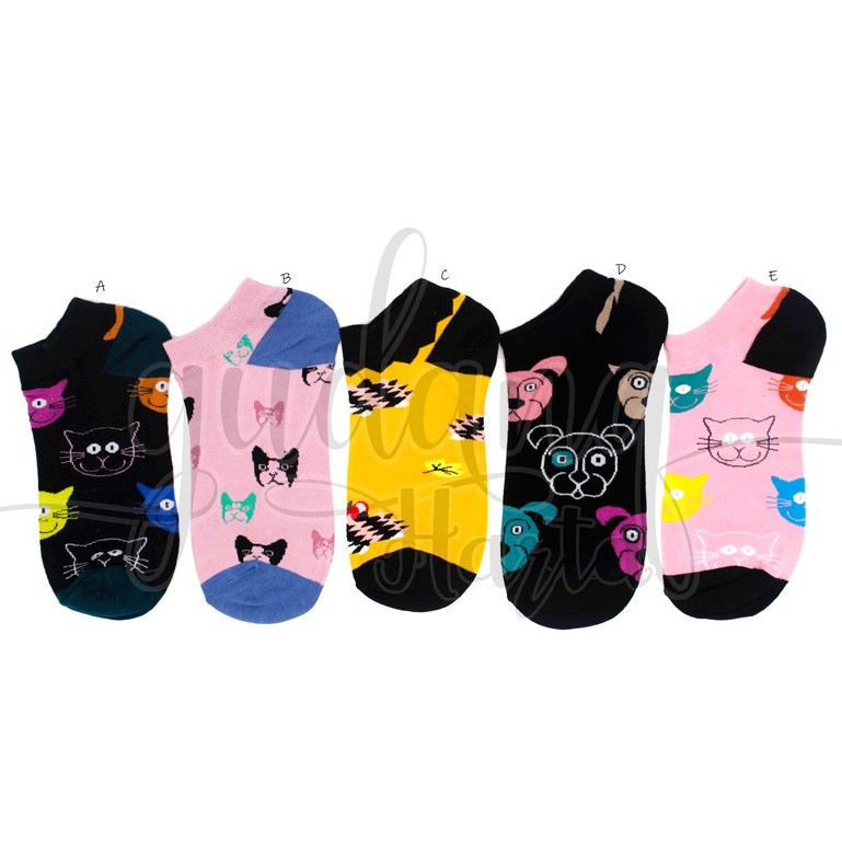 Kaos Kaki Pendek Wanita Abstrak Kucing Hidden Socks Cat Unik Lucu GH 103091