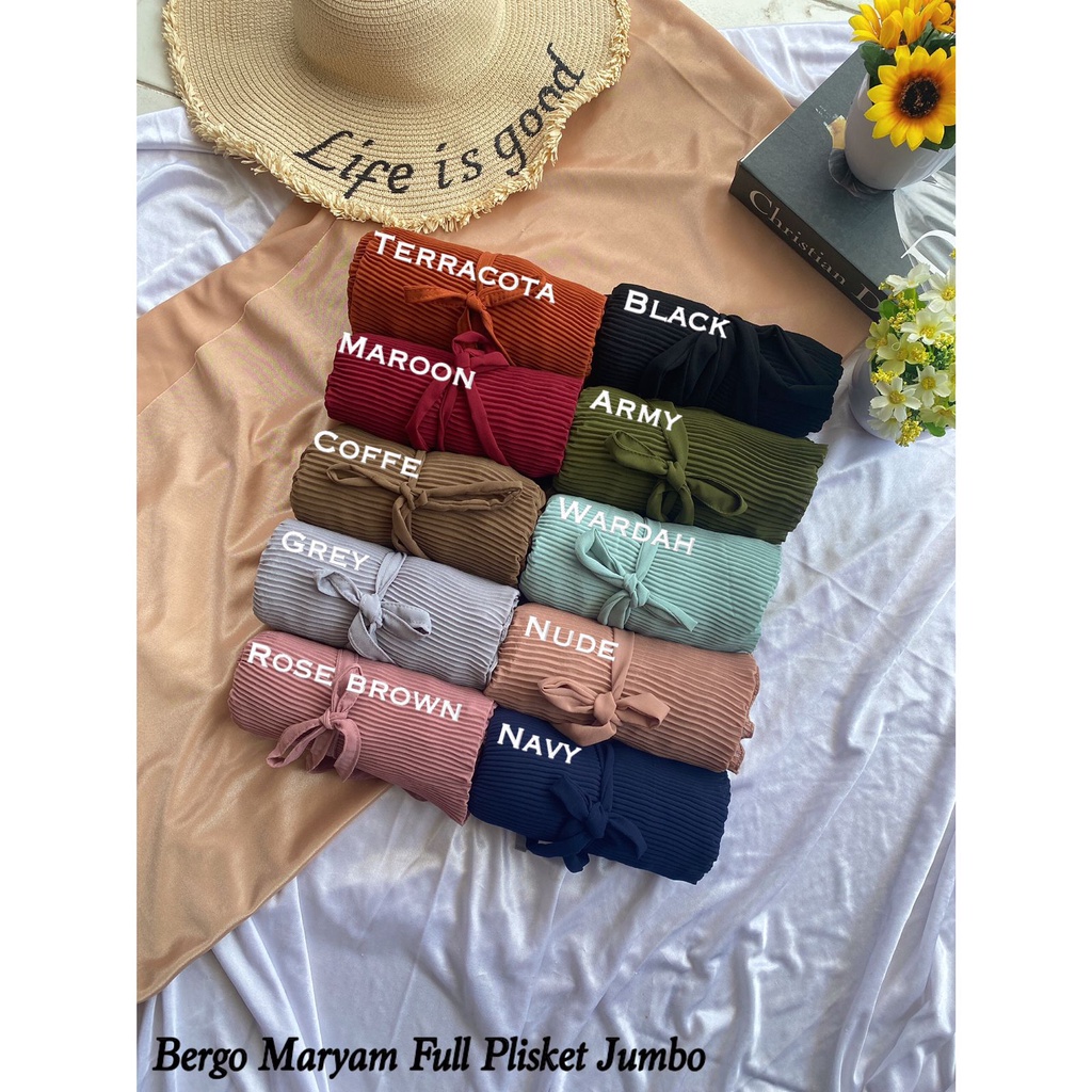 BERGO MARYAM FULL PLISKET SHAWL LIDI PREMIUM TALI INSTAN TERMURAH