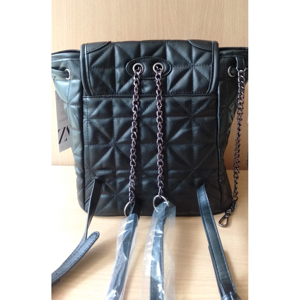 (PGBAGS)TAS RANSEL/GENDONG/BACPACK ZR MOTIF KOTAK-KOTAK BAHAN PU IMPORT/PREMIUM #166333