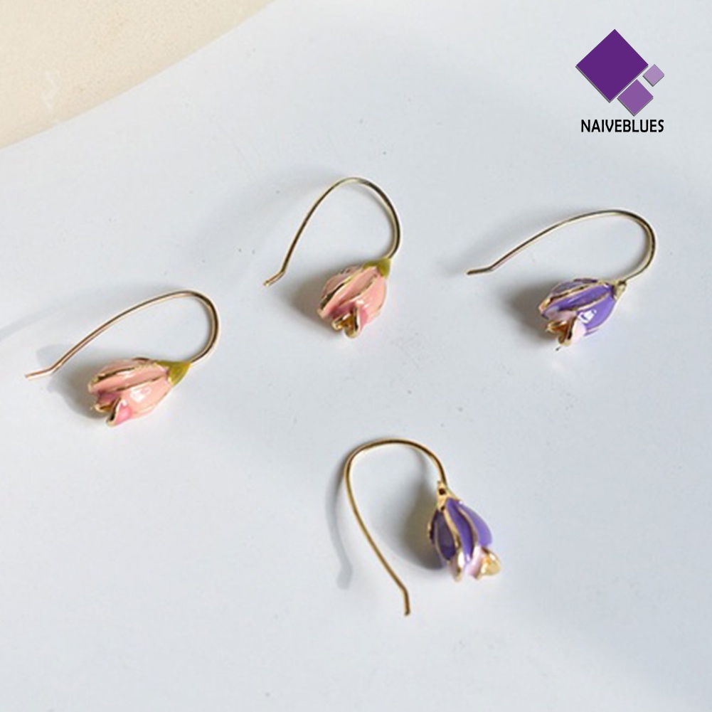 Anting Kait Gantung Desain Bunga Tulip Enamel Gaya Vintage Untuk Hadiah Valentine