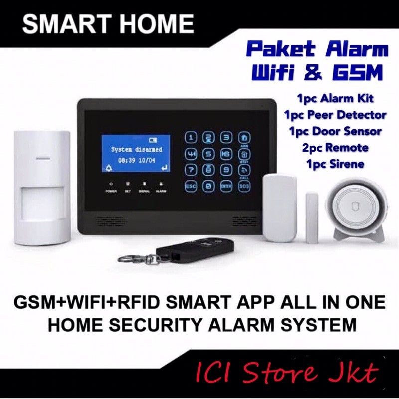 Paket Smart Alarm Wifi dan Gsm Sensor gerak , Sensor Pintu dan Sirene