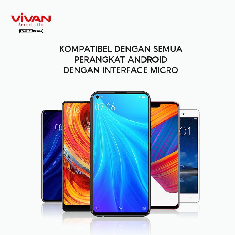 VIVAN VDM100 / VDM200 Kabel Micro USB Android 2.4A LED Light Quick Charge 1M &amp; 2 M - Garansi Resmi 1 Tahun