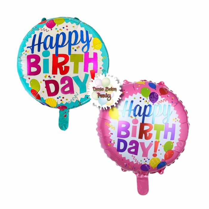 Balon Foil Bulat Happy Birthday / Balon Happy Birthday Pink Biru