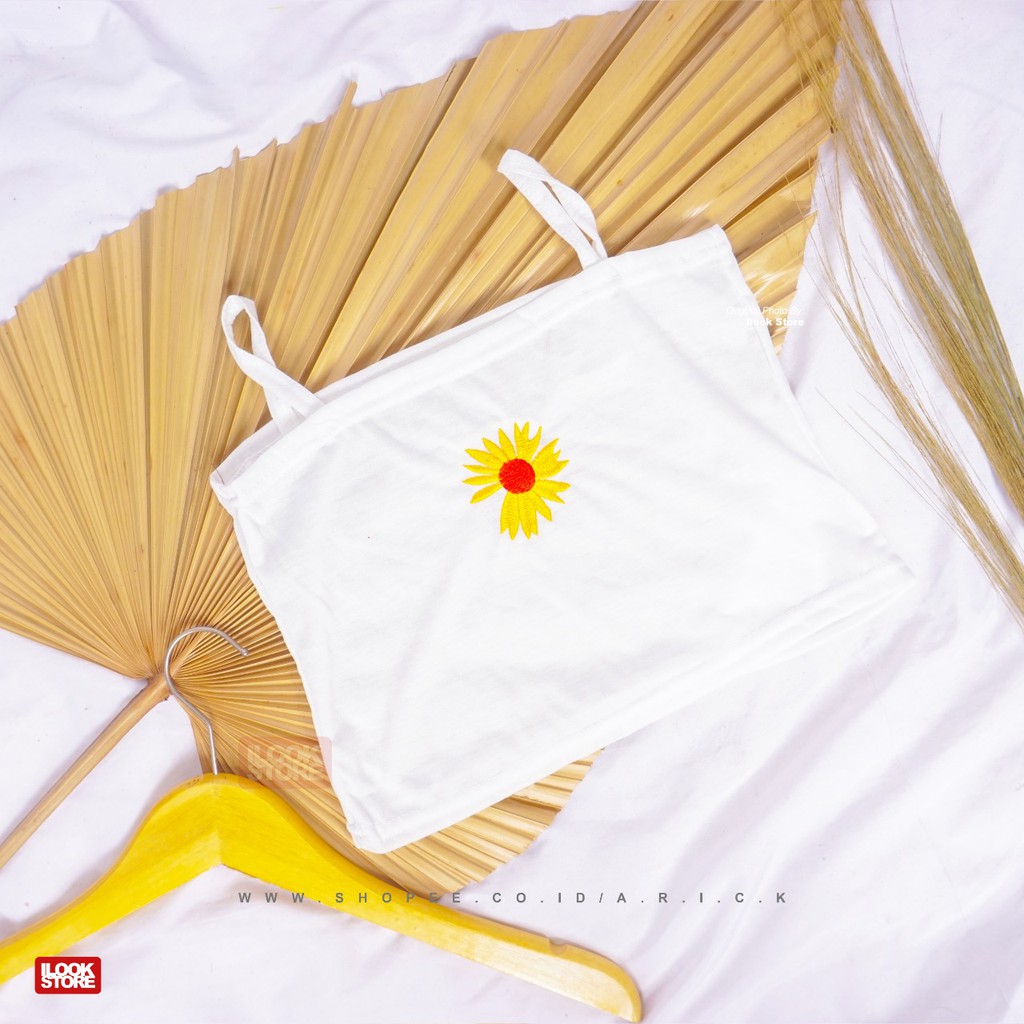 Tanktop daisy - tank top wanita - tank top crop - pakaian dalam - bordir-TT Daisy >< Putih