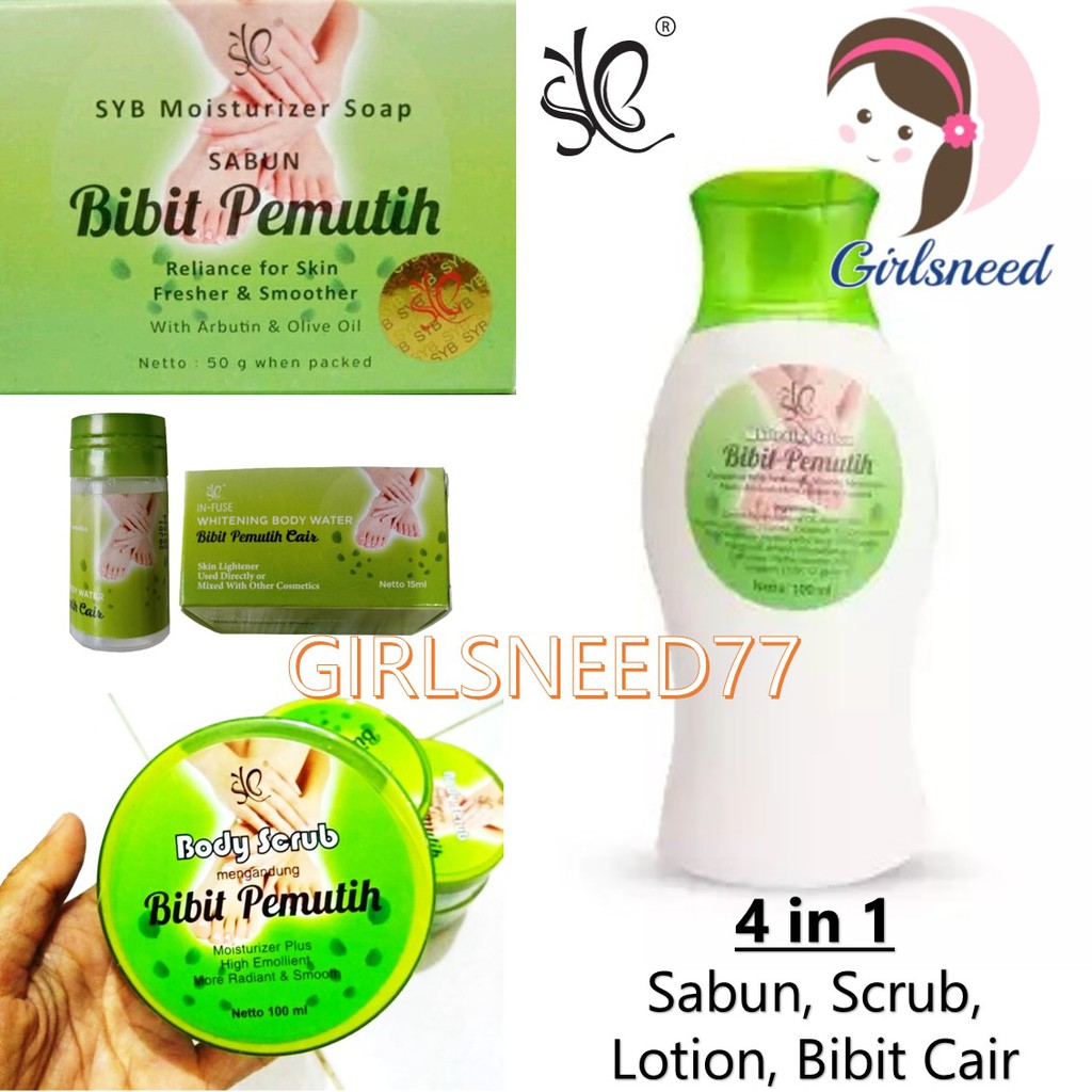 SYB Paket Lengkap Whitening 4in1 Body Lotion + Sabun + Scrub + BCI Bibit Pemutih