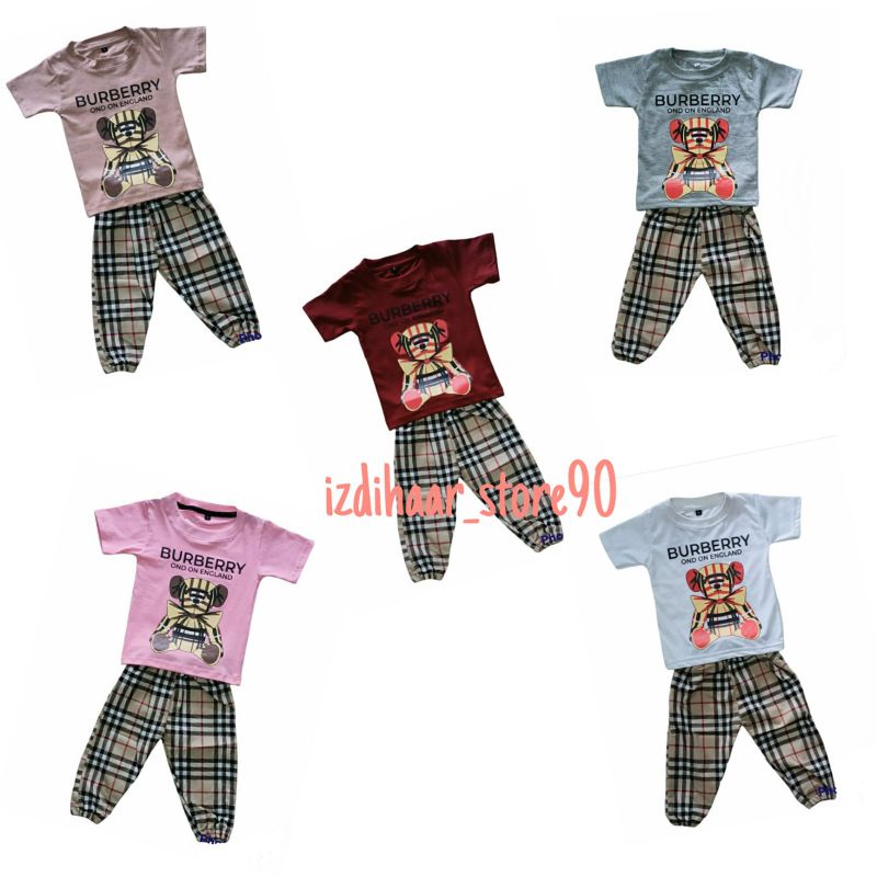 SETELAN ANK PEREMPUAN 1-5 TAHUN / SETELAN BURBERRY ANAK / SETELAN JOGER KOTAK-KOTAK ANAK PEREMPUAN