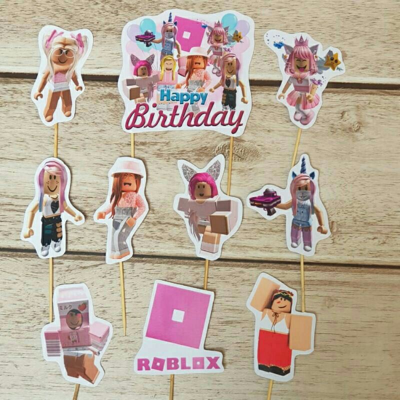 satu set cake topper hiasan kue ulang tahun karakter roblox girl / roblox perempuan / roblox wanita