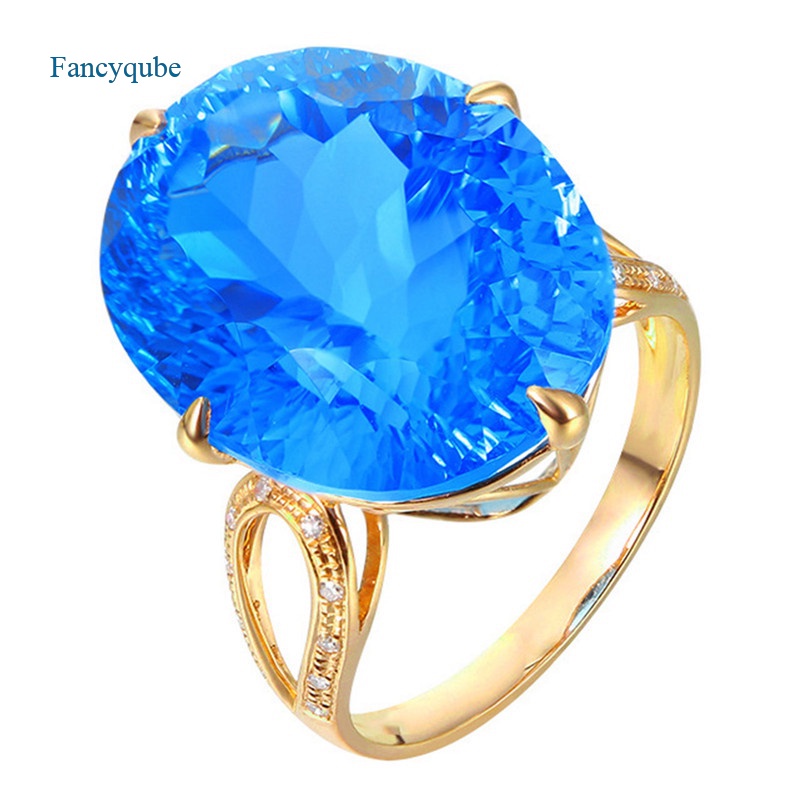 Fancyqube Cincin Bentuk Geometri Hias Cubic Zirconia Aaa Warna Biru Untuk Wanita