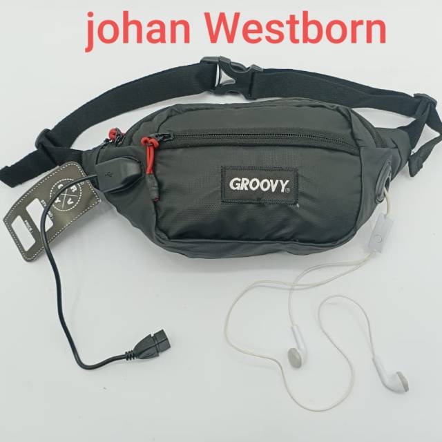 Tas Waist Bag Groovy External USB cable dan port ear phone