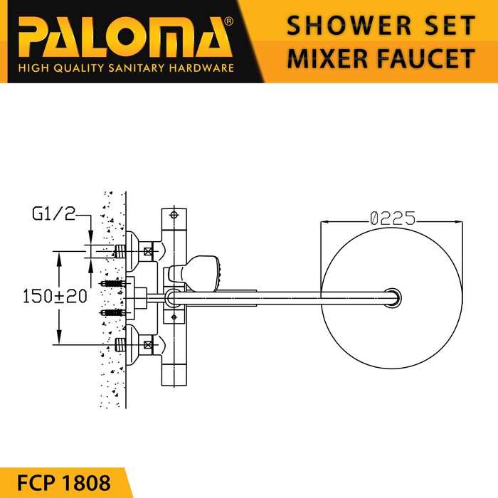 PALOMA FCP 1808 SHOWER TIANG SET KERAN KRAN MIXER PANAS DINGIN