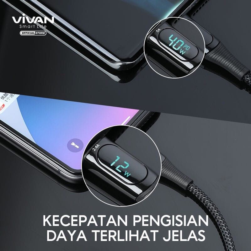 Vivan VIC100 Kabel Data Smart Digital Display USB To Type C 40W - 1M