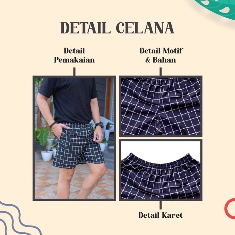 [ 45 MOTIF ] celana pendek boxer/kolor santai pria/wanita remaja/dewasa motif kotak/keramik hitam putih biru-2