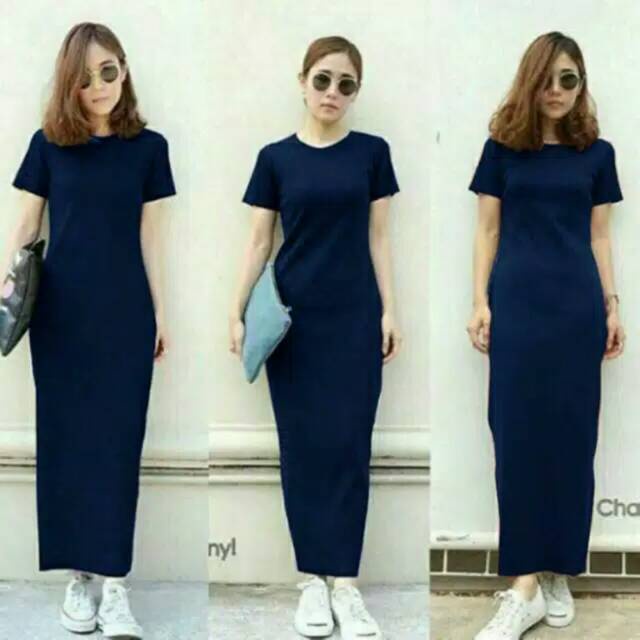 Tq88indonesia Fashion Baju Dress Bodycon Panjang / ELSA PLAIN MAXI / Busana Casual Cewek / Ootd / Outfit Kasual Kekinian