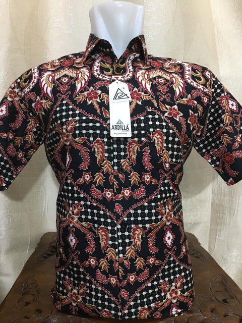 (1kg=4pcs) Kemeja Batik Lengan Panjang Batik Ori Nareswari Peksi  Merah Batik Seragam Batik