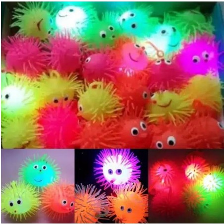 Mainan Bayi Anak Puffer Ball Ubur Ubur Karet Kenyal LED dan Bola Duri Pantul Nyala Lampu LED