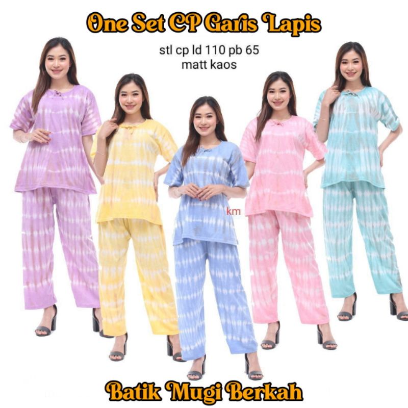 ONE SET SETELAN WANITA CP GARIS LAPIS TIE DYE MODEL BABYDOLL KEKINIAN TERLARIS