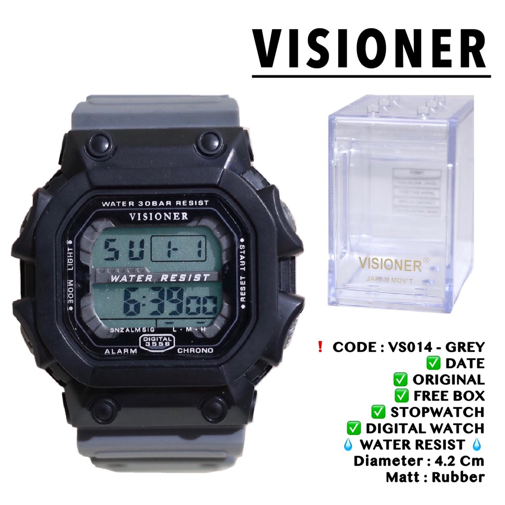 Jam tangan pria ORIGINAL VISIONER tali rubber karet digital watch segi free box garansi 1 tahun VS014