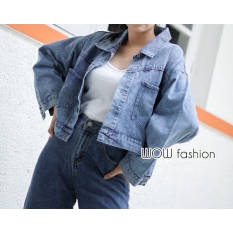 Jaket crop top jeans levis wanita snow wash adem tebal