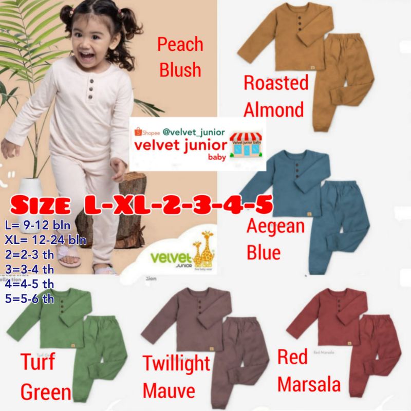 VELVET JUNIOR Celestial Collection Setelan KANCING DADA PANJANG-CELANA PANJANG. Polos Warna (1 Setel)